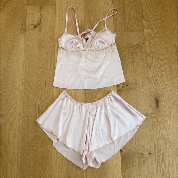 Kat the Label Sleep Set Satin Lace Cami & Shorts Size M Blush Pink - Picture 1 of 7